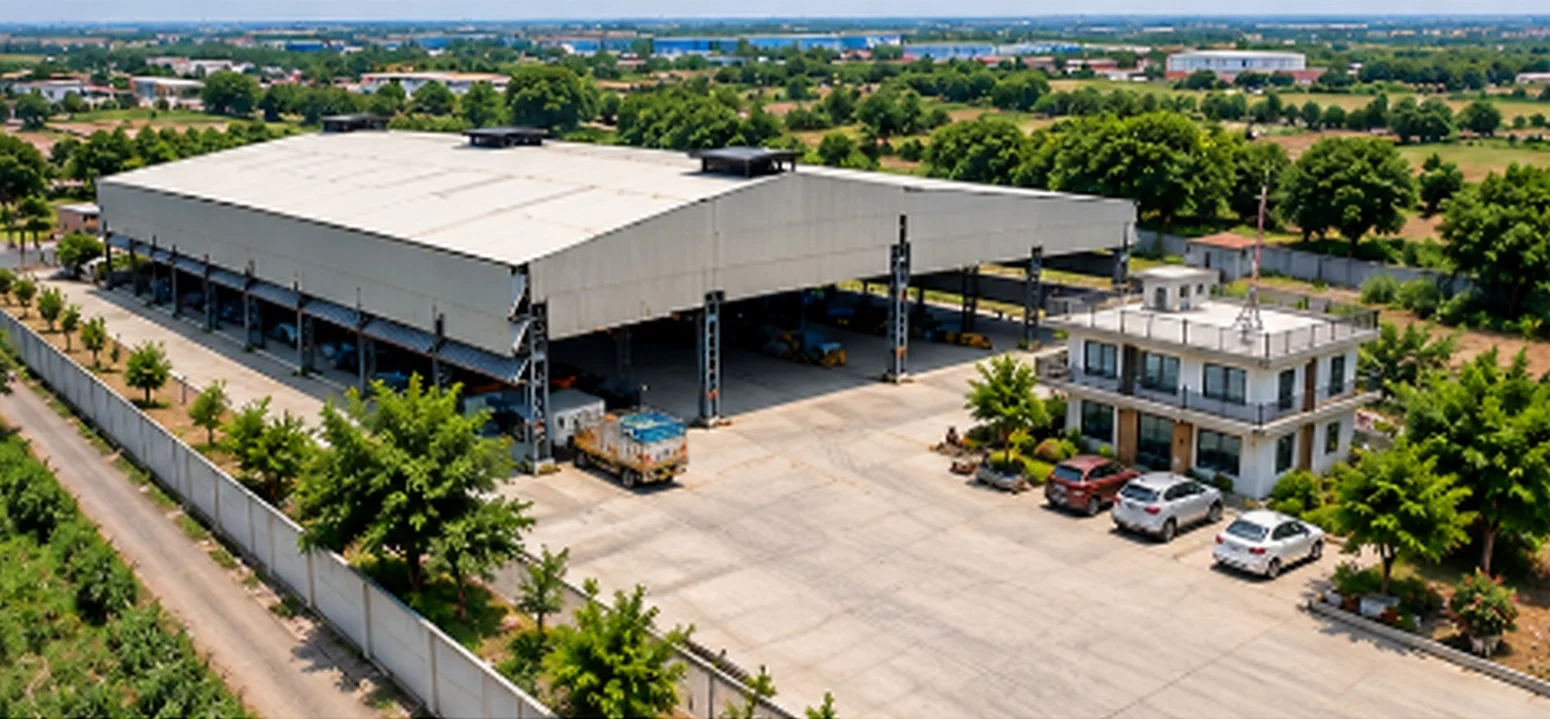 Aerial view of the Navkardeep Steel plant at Vijapur, Mehsana, Gujarat